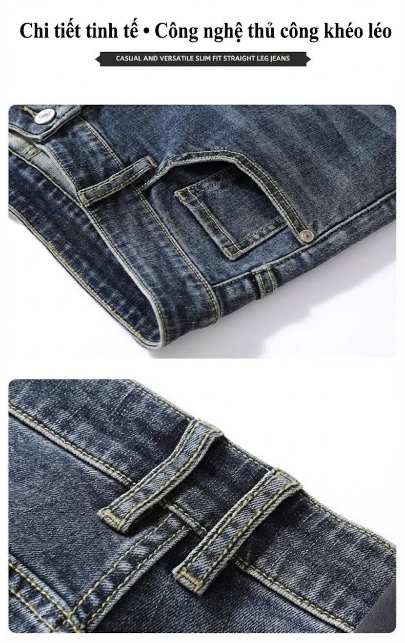 Quần Jean Nam Ống Đứng Cotton Co Giãn Cao Cấp Màu Xám, Xanh Đậm, Xanh Nhạt, Xanh... chi tiết 27