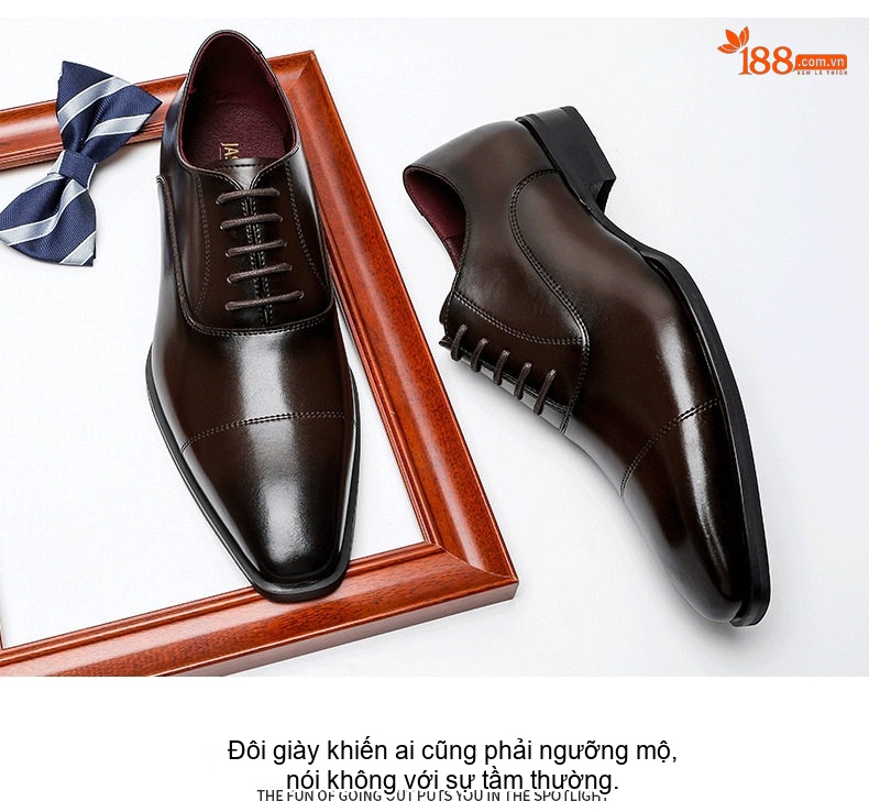 Giày Tây Buộc Dây Nam Da Thật Vân Cá Sấu Dập Nổi Chiều Cao Đế Khoảng 3cm Màu Đen, Nâu chi tiết 18