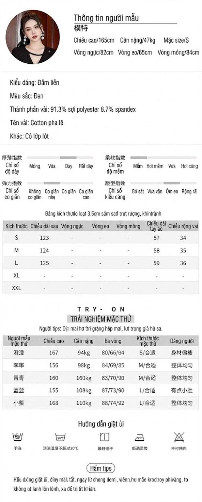 Váy Đầm Nữ Thiết Kế V Cổ Tay Dài Dáng Ôm Bất Đối Xứng Màu Đen chi tiết 2