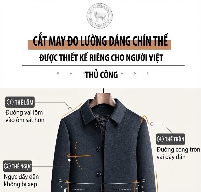 Áo Khoác Nam Dáng Dài Lót Lông Thỏ Tháo Rời Pha Lông Dê, Lụa Tằm, Len Lông Cừu Màu Xanh Đen chi tiết 5