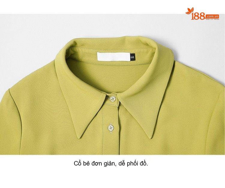 Váy liền thân Nữ Dáng Ôm Cổ Bẻ Tay Dài Xẻ Tà Màu Xanh Lá, Xanh Olive chi tiết 15