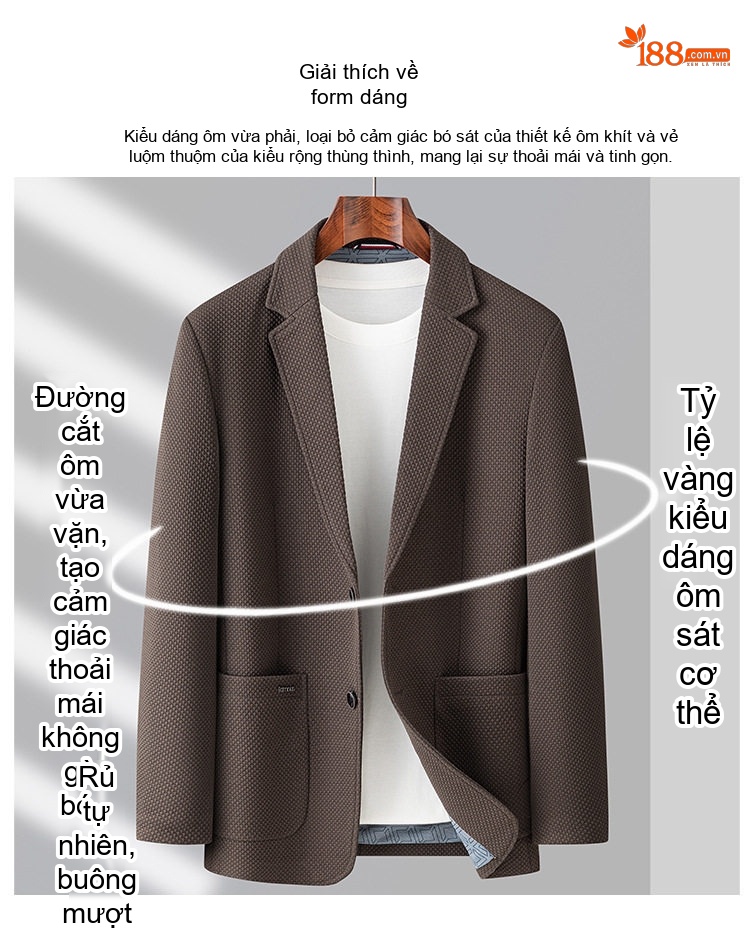 Áo Khoác Blazer Nam Vải Dệt Kim Phong Cách Business Casual Màu Nâu, Xám, Đen chi tiết 4