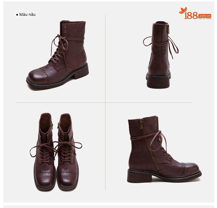 Boot Nữ Cổ Cao Da Bóng Kiểu Anh Chiều Cao Đế Khoảng 3cm Màu Đen, Nâu chi tiết 17