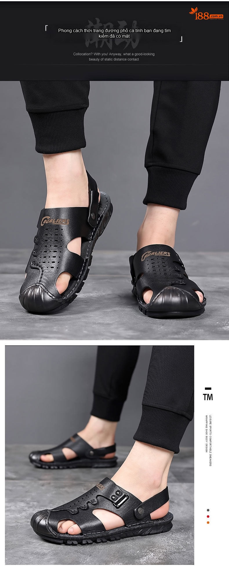 Dép Sandal Nam Da Bò Bít Mũi Thoáng Khí Chiều Cao Đế Khoảng 2cm Màu Nâu, Đen chi tiết 10