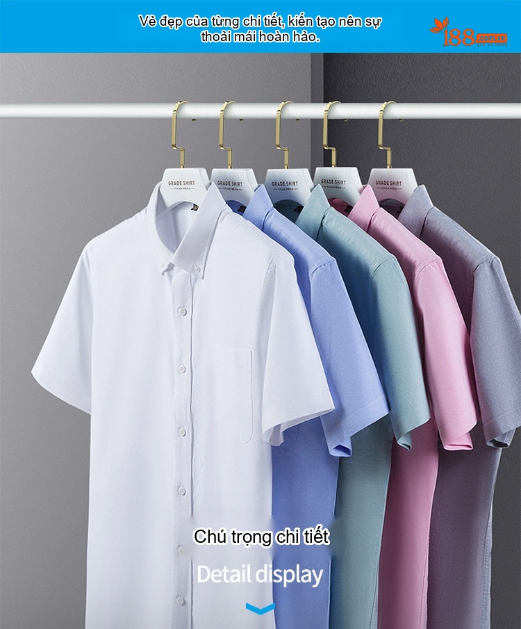 Áo Sơ Mi Tay Ngắn Nam Cotton Oxford Màu Trắng, Xanh Dương, Xanh Mint, Hồng... chi tiết 17