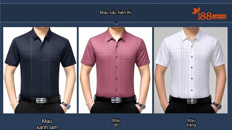 Áo Sơ Mi Nam Lụa Tằm Tơ Tay Ngắn Mùa Hè Dáng Rộng Chống Nhăn Màu Trắng, Đen, Hồng chi tiết 2
