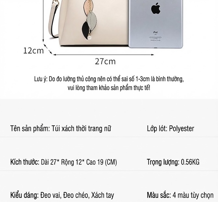 Túi Xách Tay Nữ Da Thật Đeo Chéo Đeo Vai Cao Cấp Màu Trắng Kem chi tiết 9