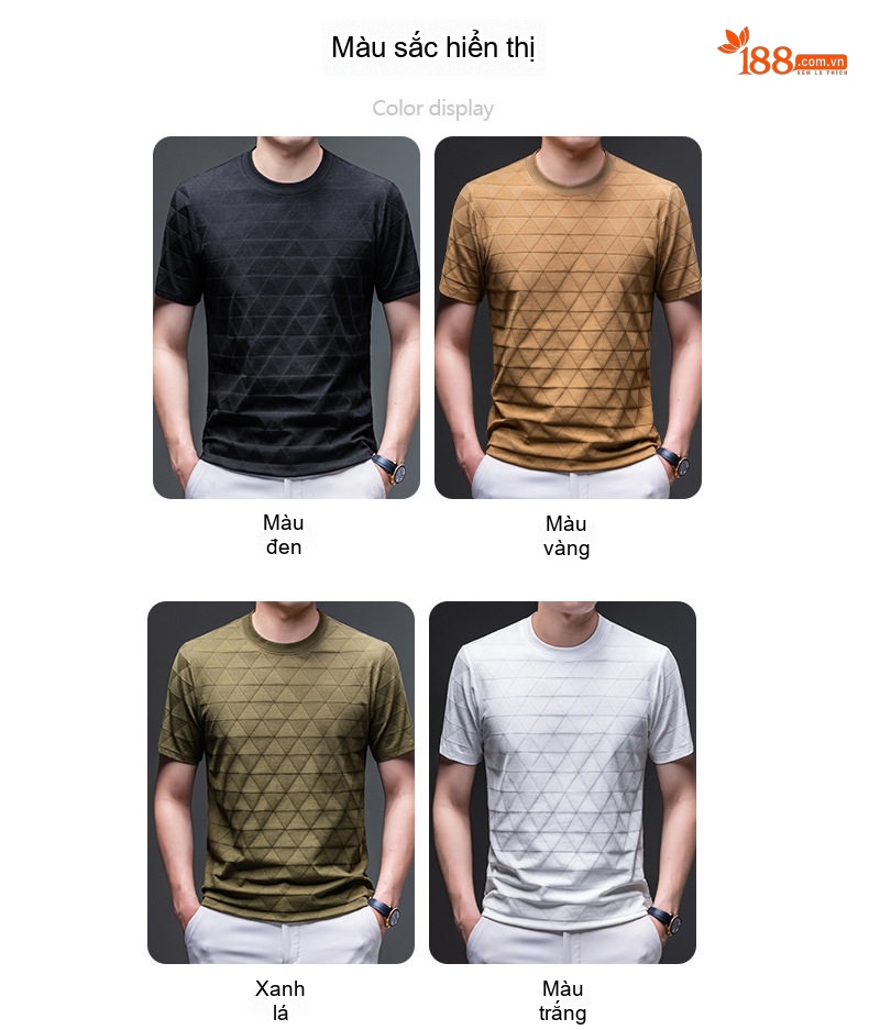 Áo Thun Nam Tay Ngắn Cotton Họa Tiết Thoi Trẻ Trung Màu Trắng, Nâu, Đen, Xanh Rêu... chi tiết 2