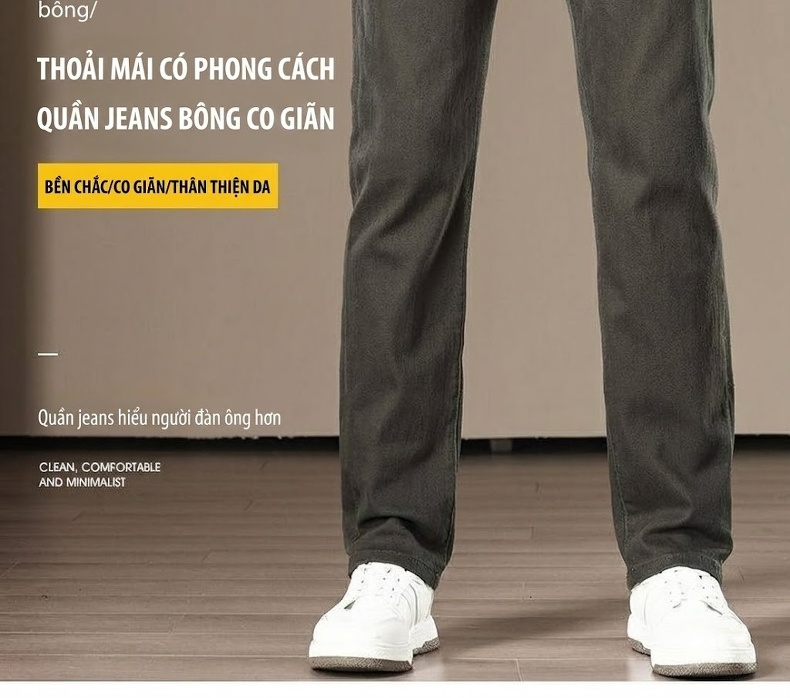 Quần Jean Nam Cotton Màu Trơn Dáng Ôm Vừa Vặn Co Giãn Tốt Màu Xám chi tiết 2