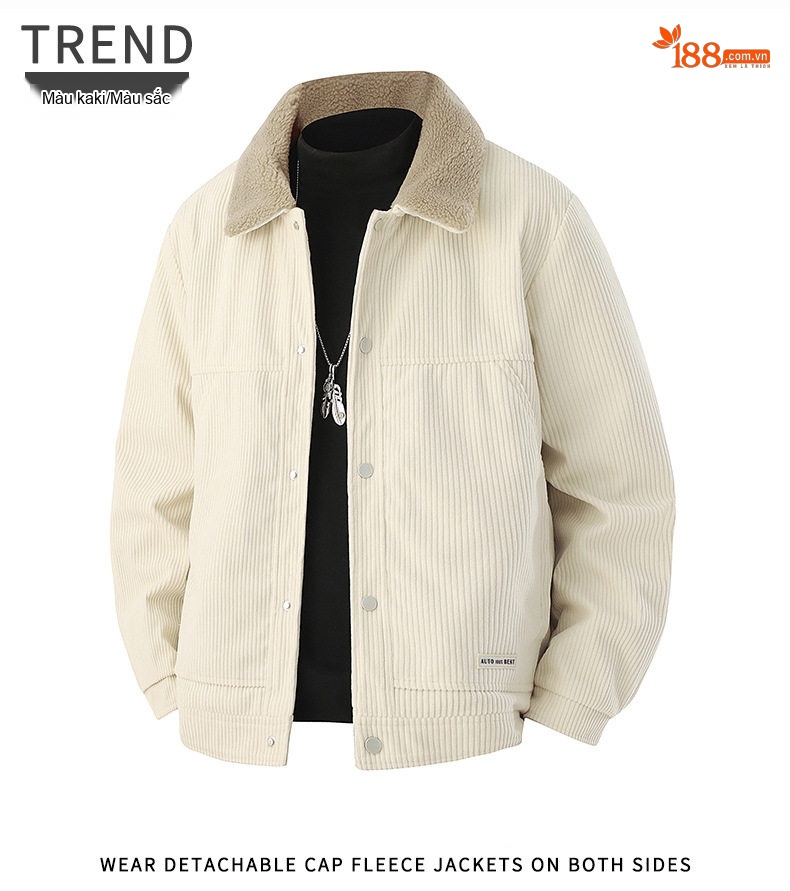Áo Khoác Nam Cổ Bẻ Vải CORDUROY Dáng Bomber Màu Đen, Kem, Xanh Olive chi tiết 28