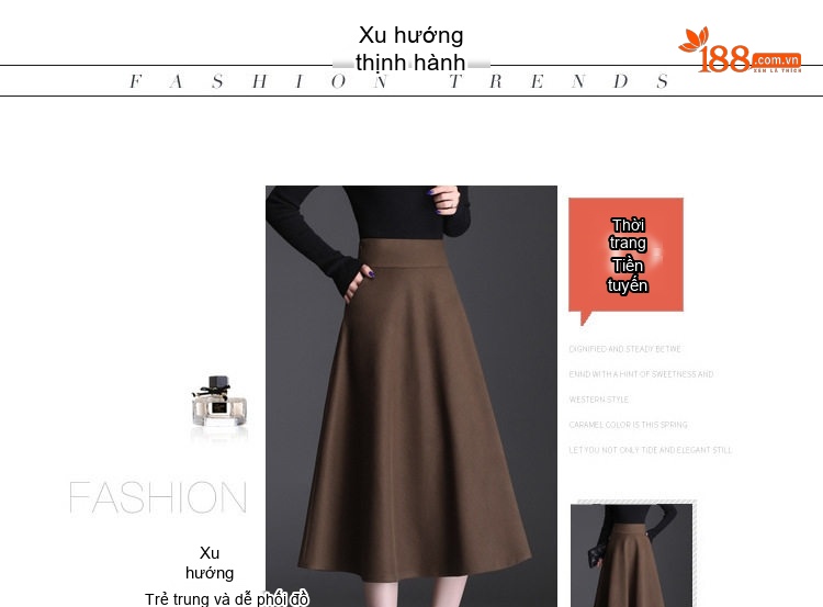 Chân Váy Nữ Lưng Cao dáng chữ A Xòe Vừa Chất Liệu Nỉ Màu Đen, Nâu chi tiết 2