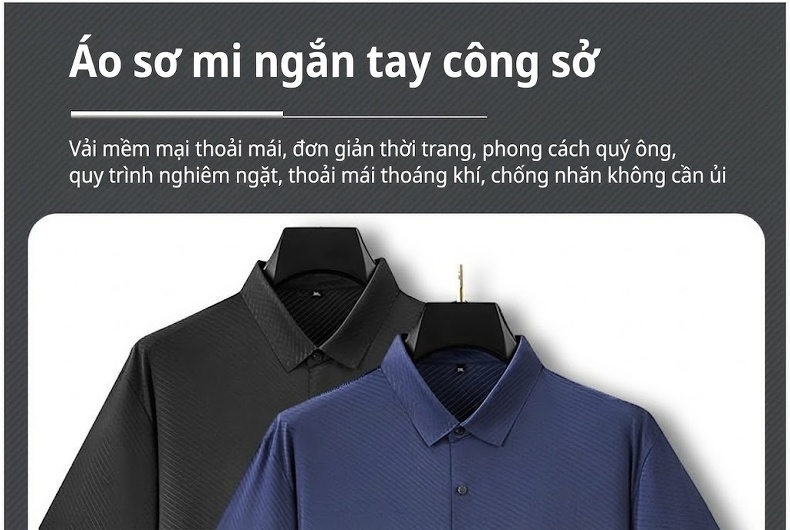 Áo Sơ Mi Tay Ngắn Nam Form Rộng Thoáng Mát Màu Đen, Xanh Navy chi tiết 1