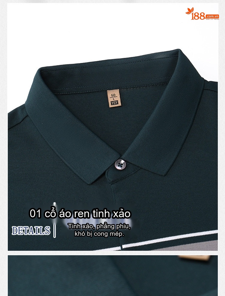 Áo Polo Nam Cotton Tay Ngắn Form Rộng Cổ Bẻ Thanh Lịch Màu Trắng, Xanh Đen, Xanh Navy chi tiết 5