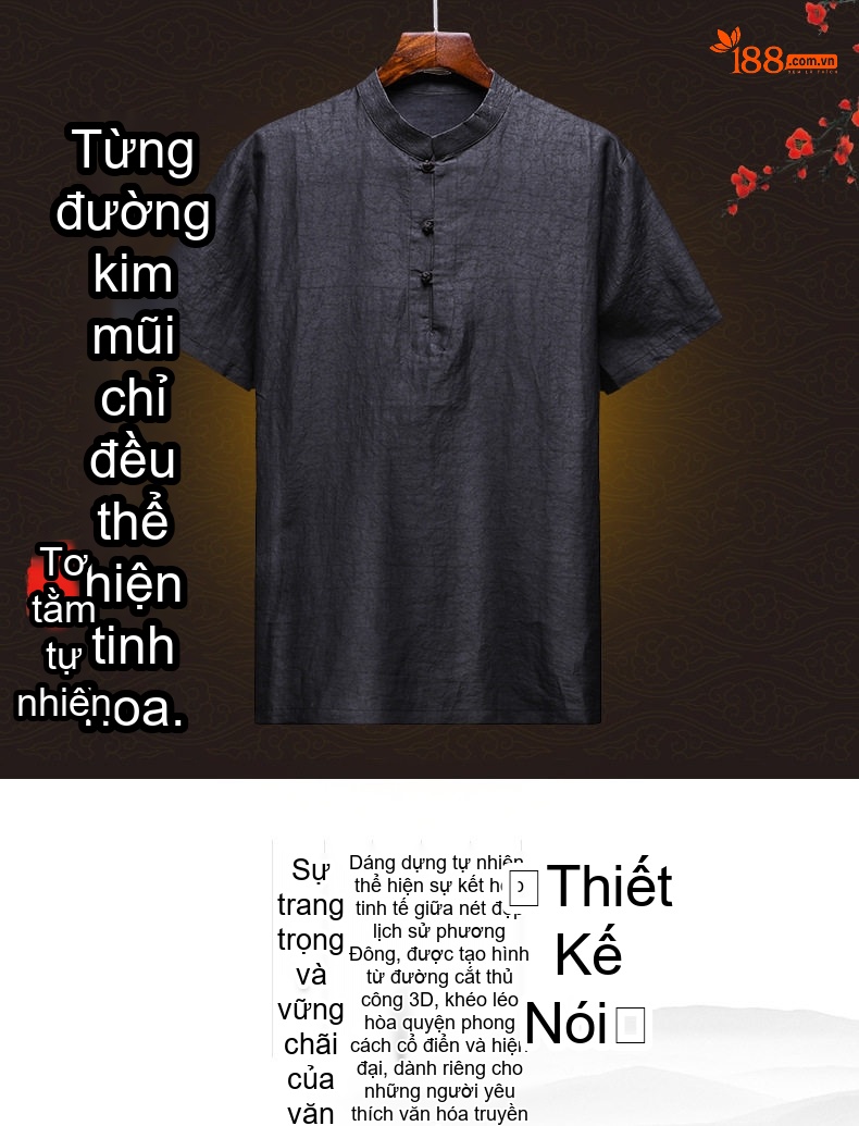 Áo Thun Tay Ngắn Nam Hương Vân Sa Lụa Tằm Trung Quốc Phong Cách Đường Trang chi tiết 1