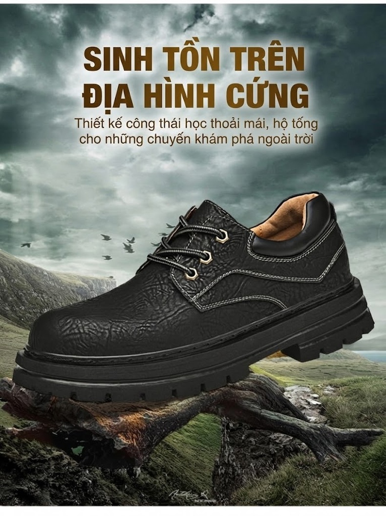 Giày Martin Cổ Thấp Nam Da Mờ Buộc Dây Phong Cách Công Sở Đế Cao 4cm chi tiết 3
