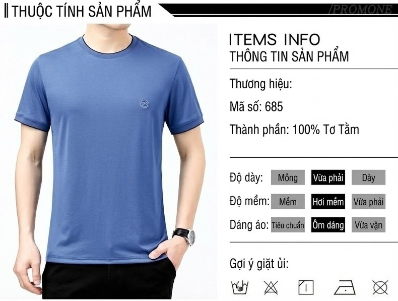 Áo Thun Nam Tay Ngắn Cotton Lụa Cao Cấp Chống Nhăn Màu Tím, Xanh Dương, Xám chi tiết 6