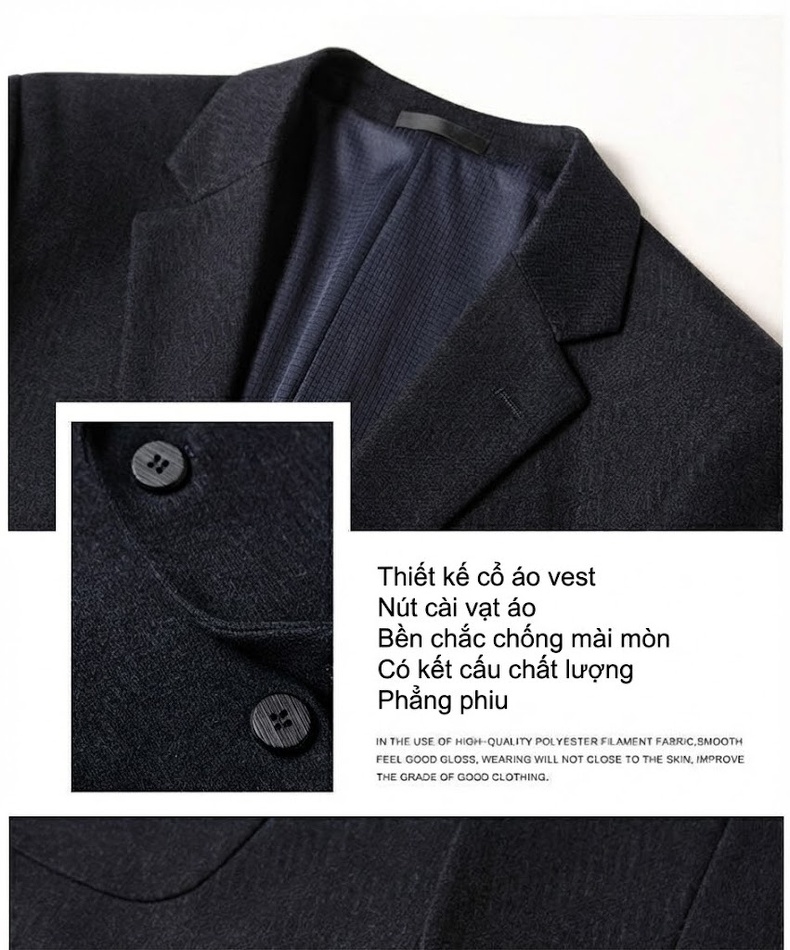 Áo Vest Nam Dáng Ôm Vừa Vặn Phong Cách Casual Thanh Lịch Màu Đen, Xám chi tiết 5