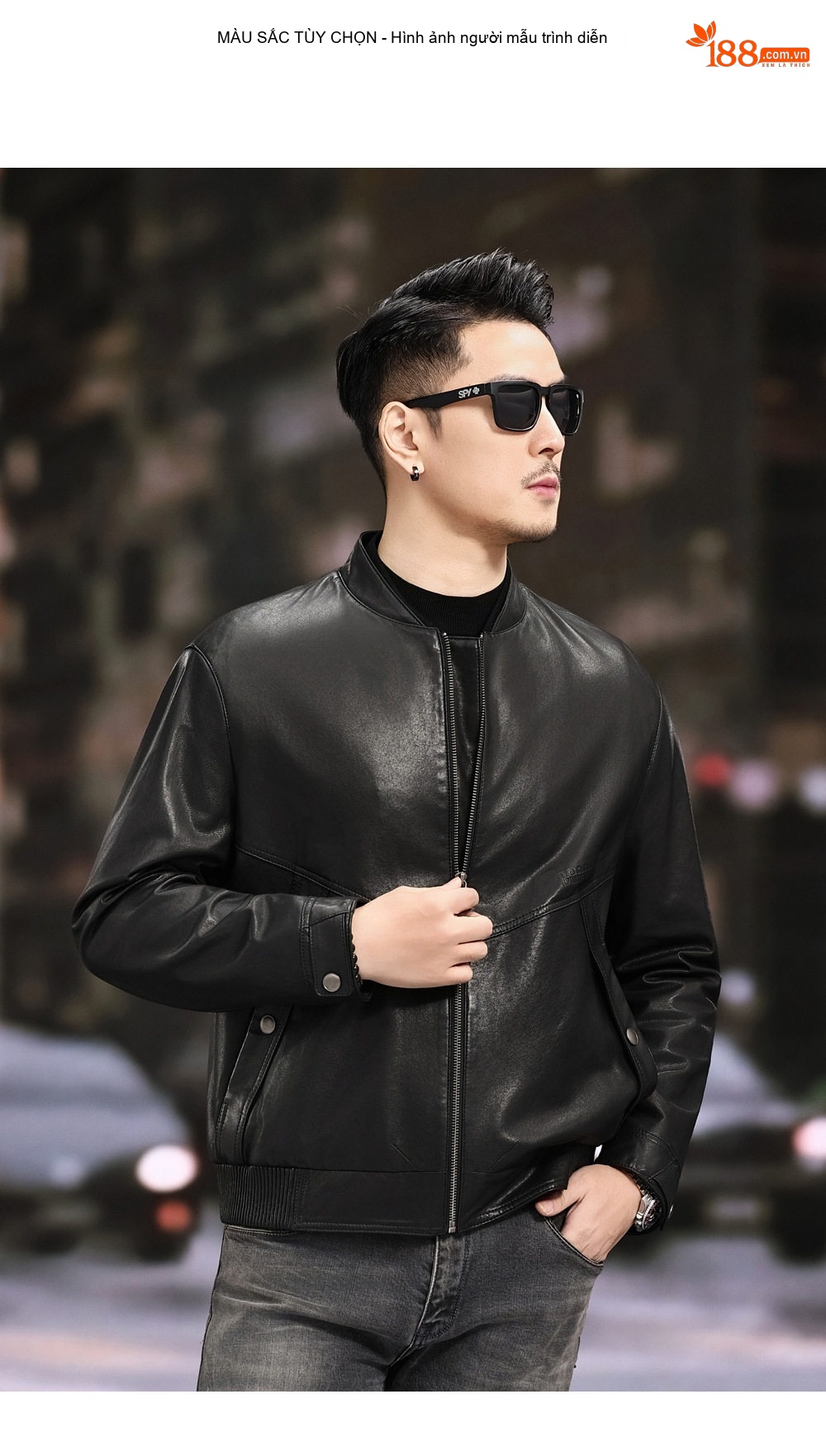Áo Khoác Da Cừu Nam Ngắn Tay Dáng Bomber Thời Trang Màu Đen chi tiết 12