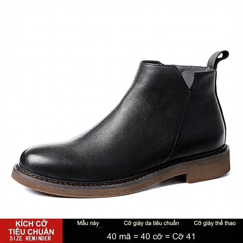 Boot Nam Da Bò Cao Cổ Chiều Cao Đế Khoảng 3cm Dáng Chelsea Màu Đen, Nâu