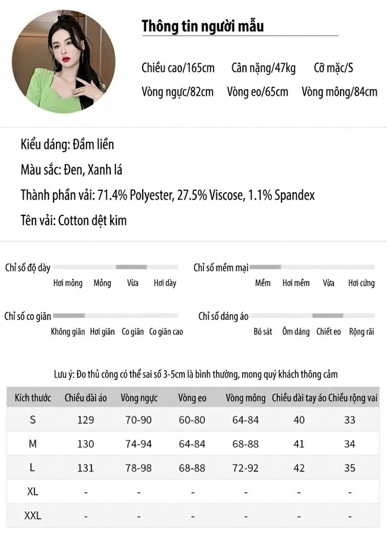 Váy Dài Nữ Dệt Kim Ôm Dáng Cổ chữ Vuông Tay Lỡ Màu Xanh Lá, Đen chi tiết 1