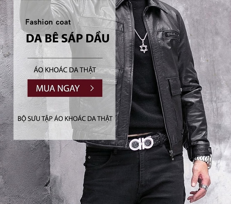 Áo Khoác Da Thật Nam Dáng Ôm Cổ Bẻ Màu Đen chi tiết 2