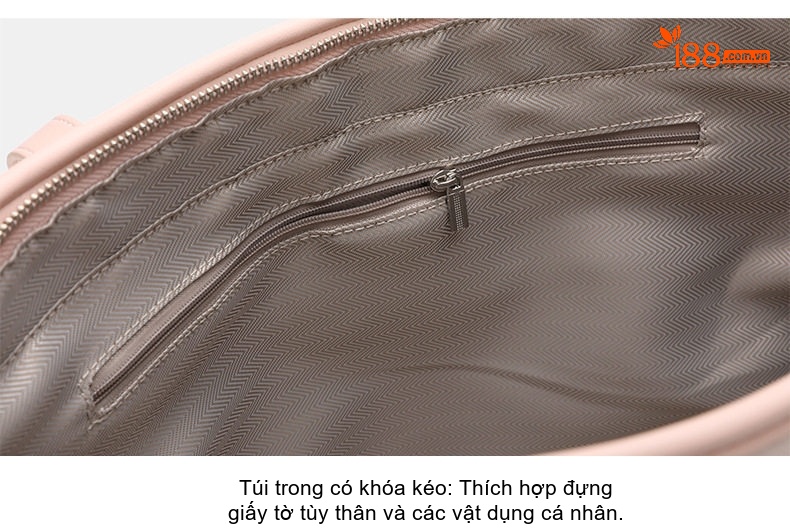 Túi Tote Nữ Vải In Họa Tiết Chữ K, Túi Đeo Vai Công Sở, Túi Xách Tay Lớn Đựng Laptop Màu Kem, Hồng chi tiết 15