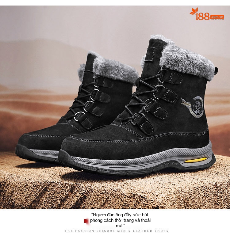 Giày Boot Nam Cổ Cao Da Mờ Lót Lông Chiều Cao Đế Khoảng 3cm Màu Đen, Xám, Xanh Rêu chi tiết 22