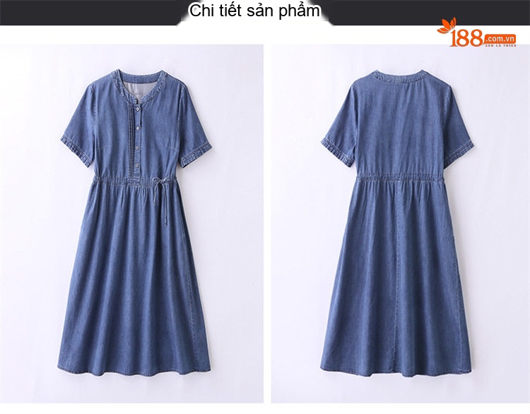 Váy Đầm Jean Nữ Tay Ngắn Dáng Chữ A Thắt Dây Eo Màu Xanh Jean chi tiết 21