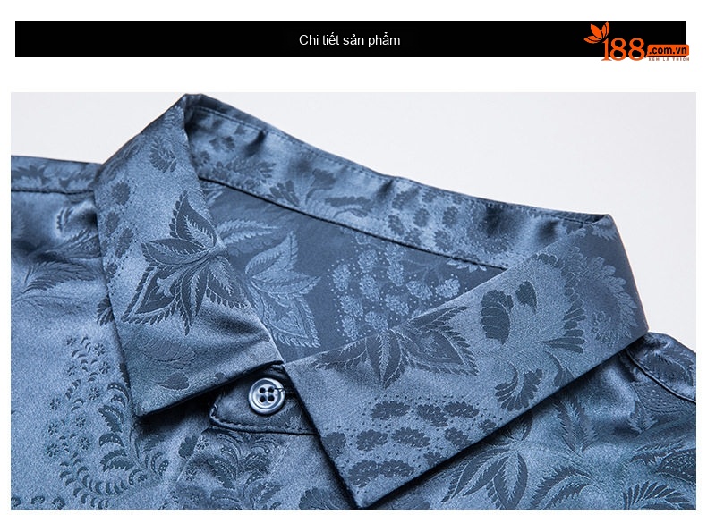 Áo Sơ Mi Nam Lụa Tơ Tằm Tay Ngắn Họa Tiết Jacquard Màu Xanh Lam chi tiết 14
