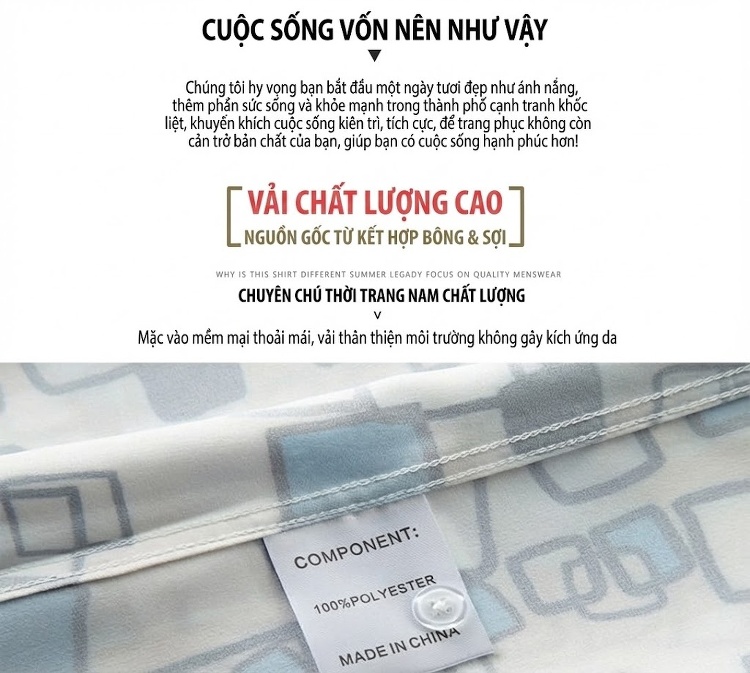 Áo Sơ Mi Nam Dài Tay In Họa Tiết Vuông Vắn Phong Cách Âu Mỹ Màu Trắng, Xanh, Đen chi tiết 7