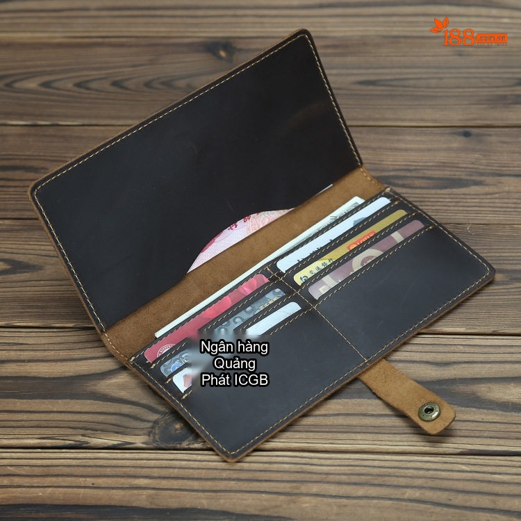 Ví Da Bò Nam Cầm Tay Khóa Bấm Phong Cách Retro Màu Nâu, Đen chi tiết 2