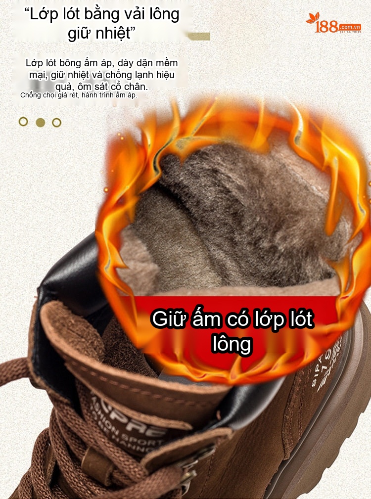 Giày Martin Nam Cổ Cao Lót Lông Giữ Ấm Phong Cách Biker Chiều Cao Đế Khoảng 5cm Màu Nâu, Đỏ, Xám... chi tiết 6