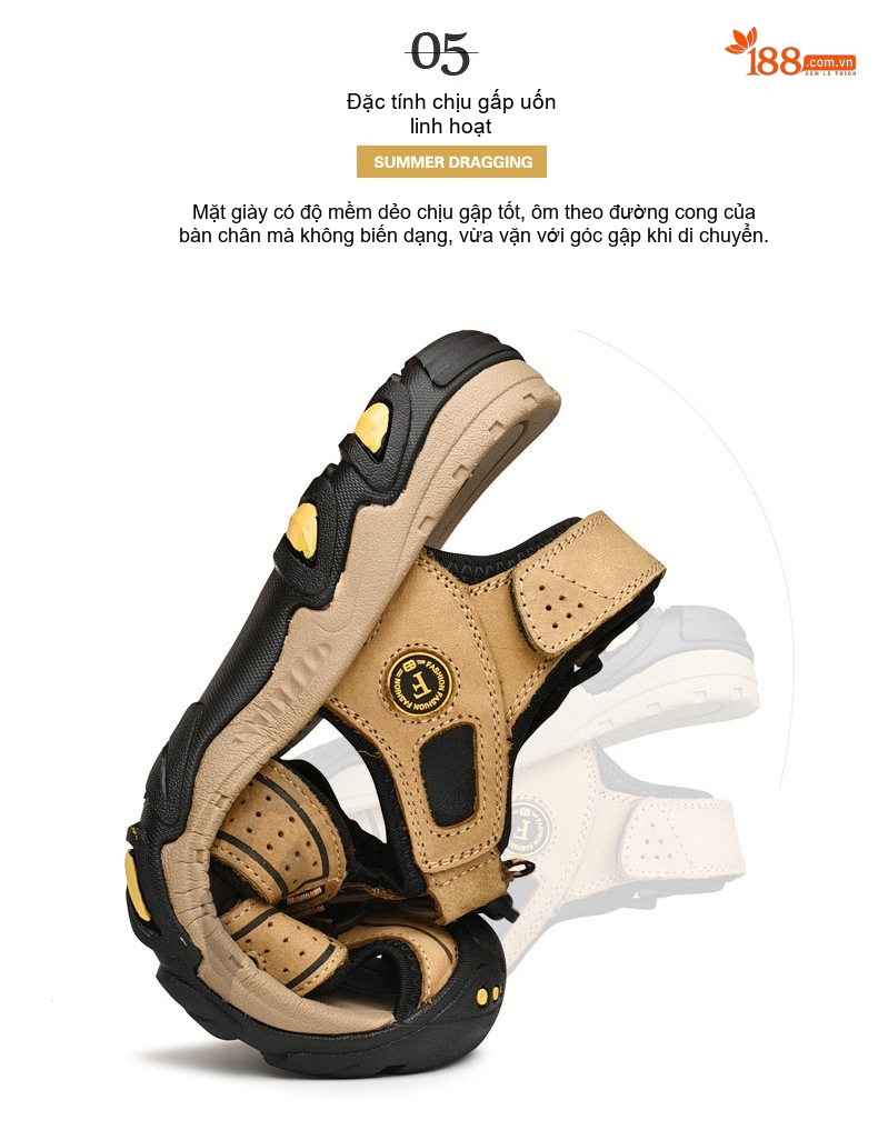 Sandal Rọ Nam Da Thật Thoáng Khí Đi Biển Chiều Cao Đế Khoảng 3cm Màu Nâu, Đen chi tiết 13