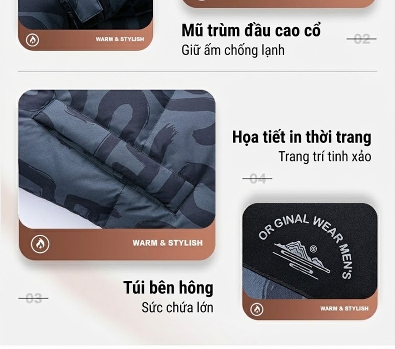 Áo Khoác Phao Nam Dáng Ngắn Dày Dặn Lông Vũ Trắng 90% Màu Đen, Đỏ chi tiết 16