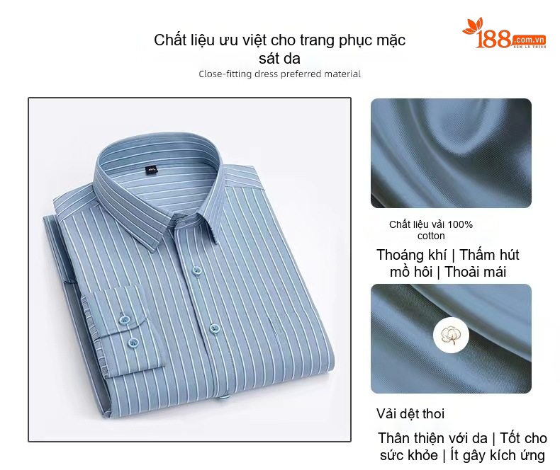 Áo Sơ Mi Dài Tay Nam Cotton Họa Tiết Kẻ Sọc Nhỏ Phong Cách Casual chi tiết 5