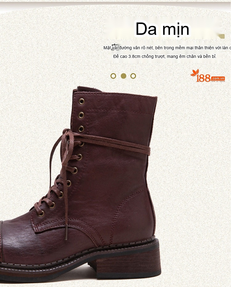 Boot Nữ Cổ Cao Da Bóng Kiểu Anh Chiều Cao Đế Khoảng 3cm Màu Đen, Nâu chi tiết 3