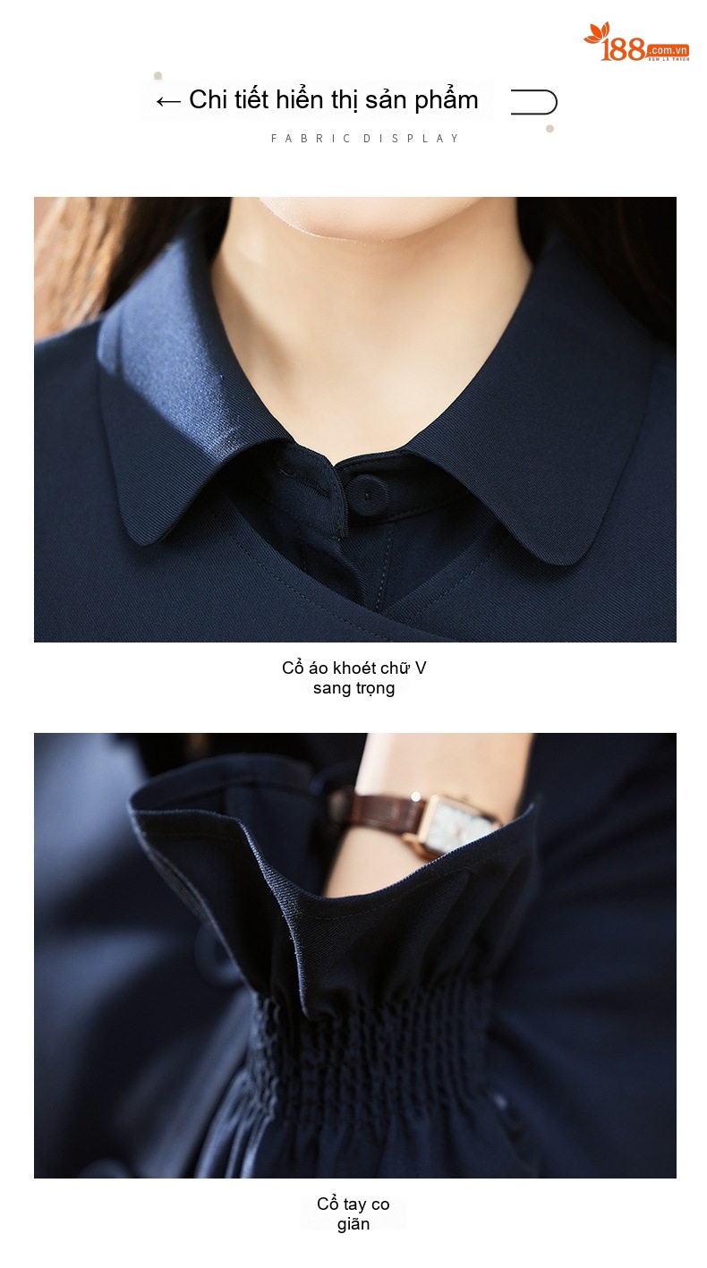 Váy Bộ Nữ Áo Vest Tay Dài Thanh Lịch Phong Cách Hàn Quốc Màu Nâu, Xanh Navy chi tiết 35