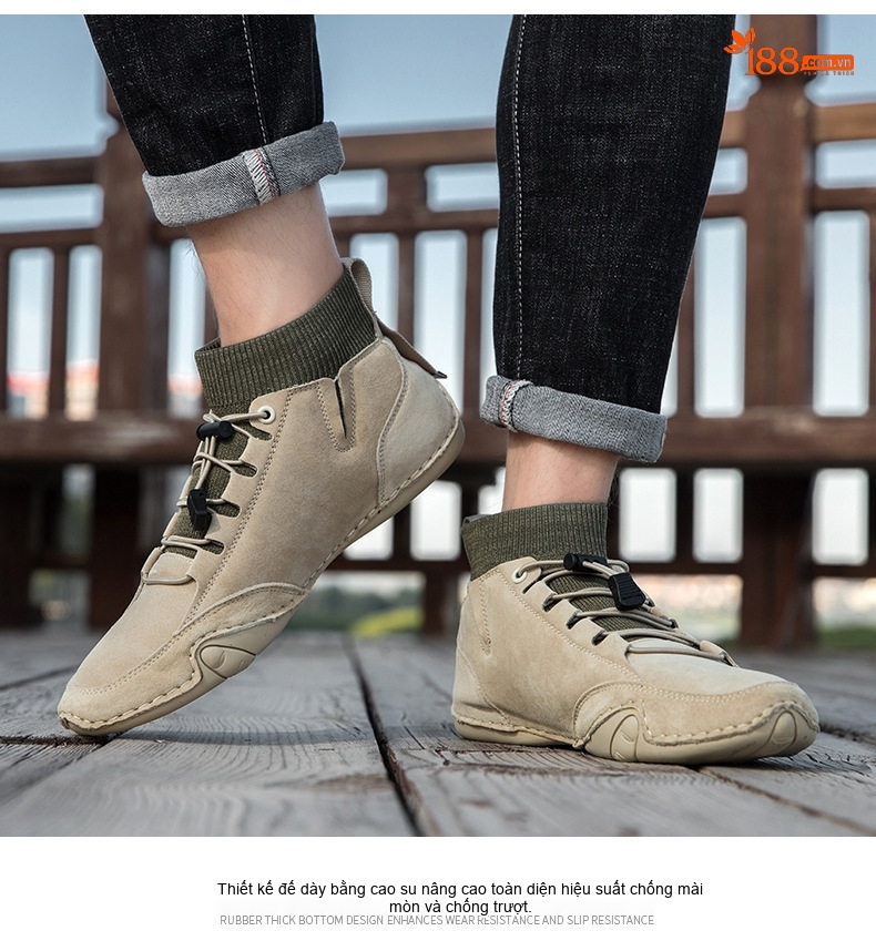 Giày Boot Nam Cao Cổ Da Mờ Lót Lông Chiều Cao Đế Khoảng 3cm Màu Be, Xám chi tiết 12