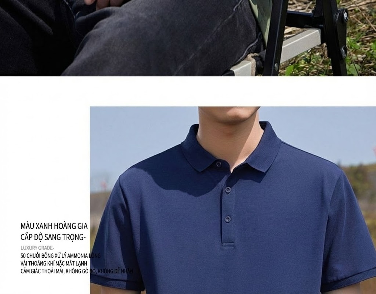 Áo Polo Nam Tay Ngắn Cotton Pima, Vải Mesh Thoáng Khí Màu Đen, Xám chi tiết 41