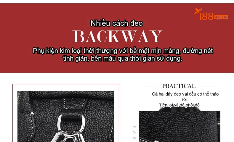 Balo Nữ Thời Trang Hàn Quốc Vải Mềm Đựng Laptop Có Tay Xách Màu Đen chi tiết 9