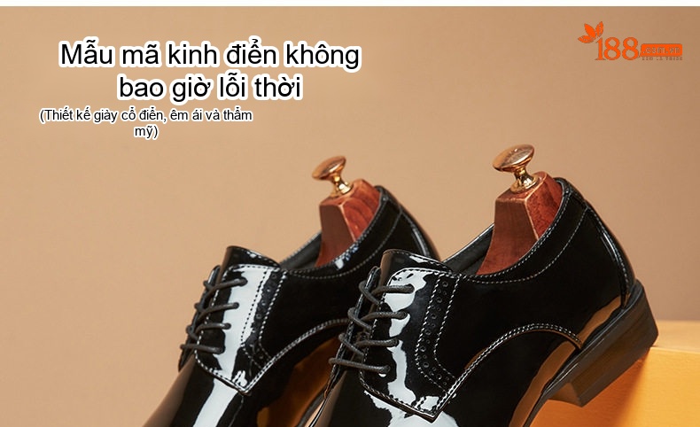 Giày Tây Buộc Dây Nam Da Bóng Chiều Cao Đế Khoảng 3cm Màu Đen chi tiết 4
