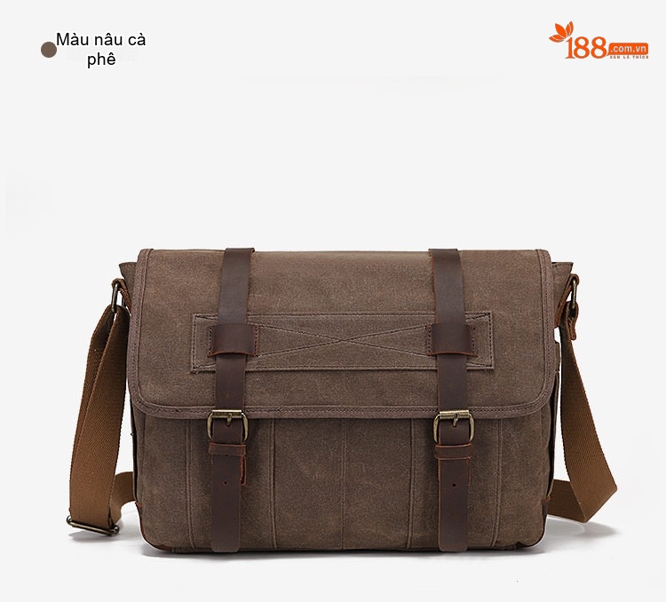 Túi Đeo Chéo Nam Vải Canvas Phối Da Bò Phong Cách Retro Đựng Máy Ảnh chi tiết 20