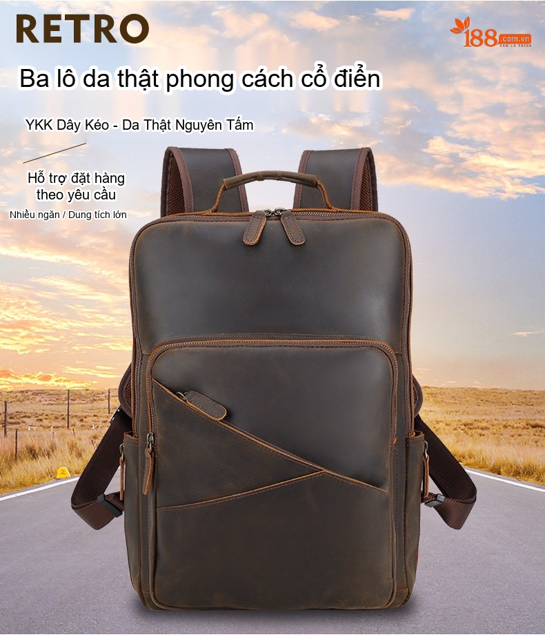Balo da bò đựng laptop phong cách retro đi du lịch chi tiết 1