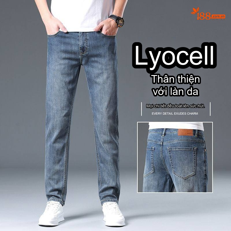 Quần Jean Nam Lyocell Ống Suông Nhỏ Dáng Lửng Màu Xanh Dương, Đen