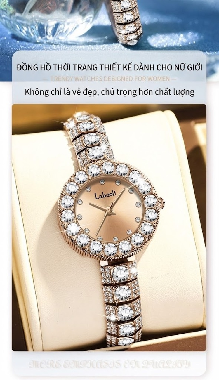 Đồng Hồ Nữ Đính Đá Quartz Mặt Tròn Phong Cách Retro Màu Đỏ, Vàng, Bạc chi tiết 1