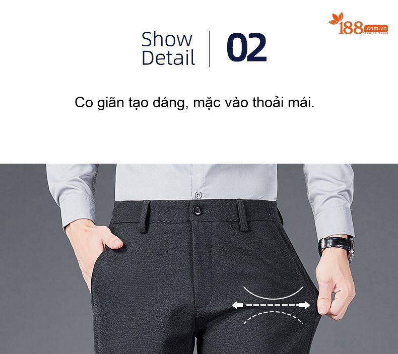 Quần Âu Nam Mềm Mại Wool Co Giãn Dáng Ôm Vừa Màu Xám, Nâu, Đen chi tiết 5