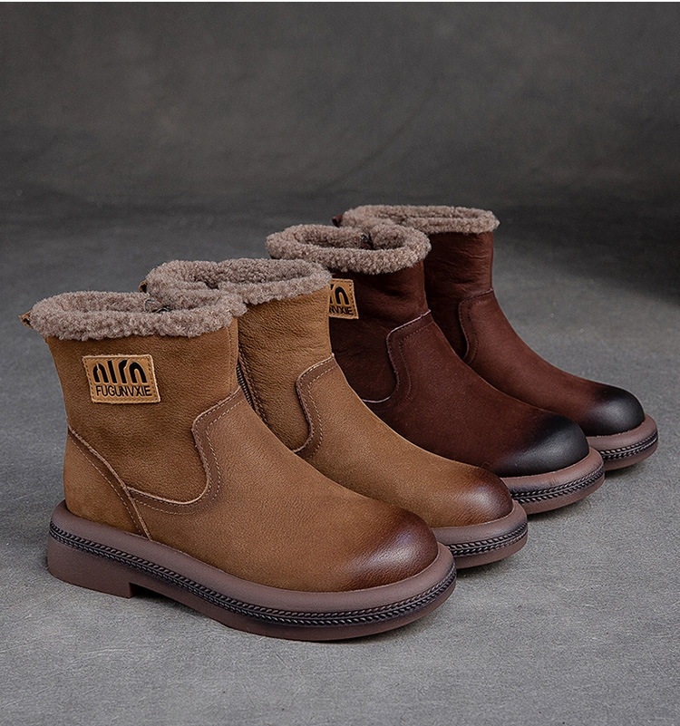 Boot Nữ Ngắn Cổ Lót Lông Giữ Ấm Mùa Đông Chiều Cao Đế Khoảng 3cm Màu Nâu chi tiết 19