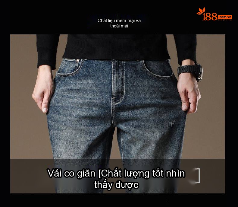 Quần Jean Nam Ống Đứng Ôm Vừa Vặn Phong Cách Âu Mỹ Màu Xanh Denim chi tiết 3