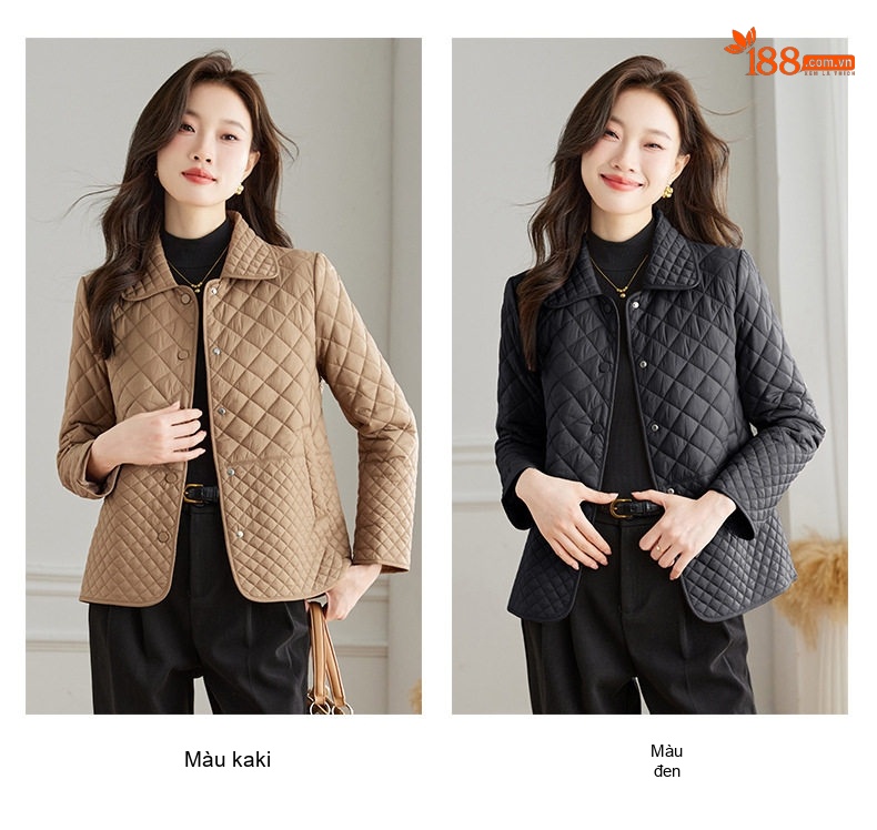 Áo Khoác Cotton Chần Bông Dáng Ôm Phong Cách Hàn Quốc Màu Be, Đen chi tiết 8