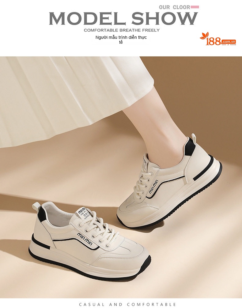 Giày Thể Thao Nữ Da Thật Đế Dày Chiều Cao Đế Khoảng 4cm Màu Trắng chi tiết 4